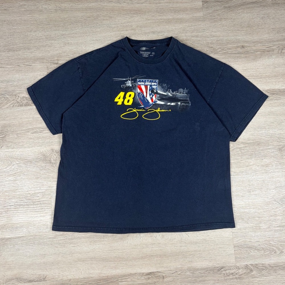 NASCAR Jimmie Johnson T-Shirt Mens XL Navy Blue Honoring Our Soldiers 48